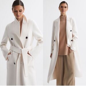 REISS Elegant Cream Double-Breasted Wrap Coat - Size 12